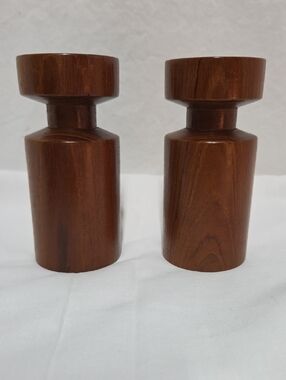 Vintage Danish Modern Teak Candle Holders